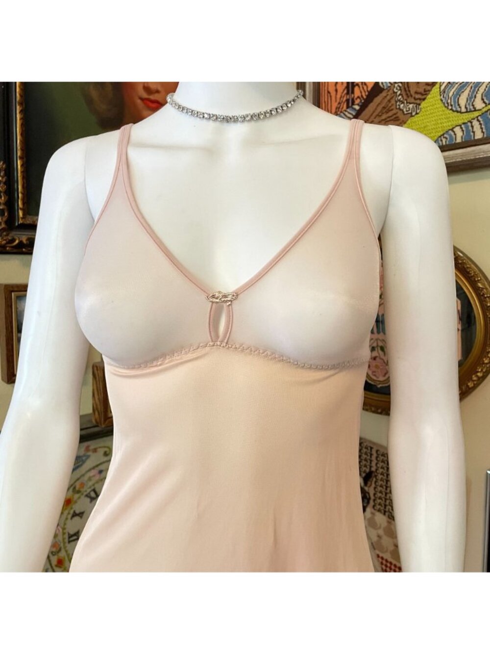 Vintage Formfit Rogers Beige Bra Top Knee Length Full Slip Size 32 Tall - Picture 2 of 6